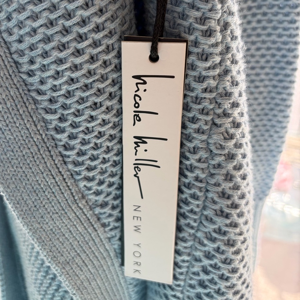 🆕 Nicole Miller New York Blue Open Front Textured Knit Cardigan Sweater Size XS - Picture 12 of 15